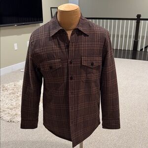 J. Crew Men's Dark Brown Plaid padded shirt Jacket/shacket, M, NWT